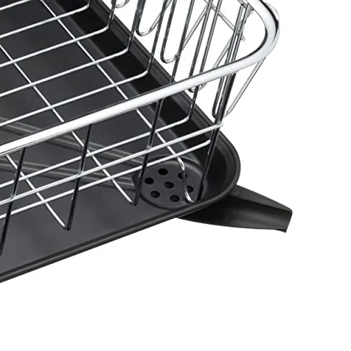Escurridor de platos cromado en acero inoxidable con bandeja de drenaje y compartimento para cubiertos - Imagen 4
